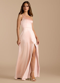 Azazie Trina Jurken voor bruidsmeisjes Jurk van Metaalachtig Satijn met A-Lijn One-Shoulder Rosé Goud image6