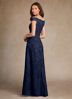 Azazie Moore Mother of the Bride Dresses Dark Navy A-Line Boatneck Floral Burnout Dress image2