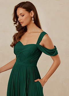 Christian Siriano Bridal for Azazie 1013 Bridesmaid Dresses Emerald A-Line Off the Shoulder Chiffon Dress image6