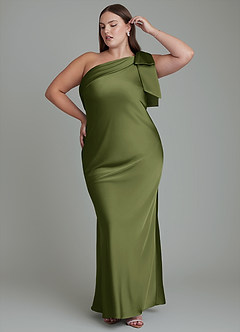 Azazie Yuanna Bridesmaid Dresses Olive Mermaid One Shoulder Stretch Satin Dress image11