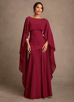 Azazie Flossie 신부의 어머니 드레스 A라인 주름진 쉬폰 플로어 길이 드레스 image1