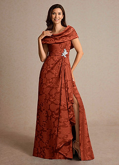 Azazie Branford vestidos de madre de la novia Vestido de Castaño de Devorado Floral de Corte en A con Plisado image5