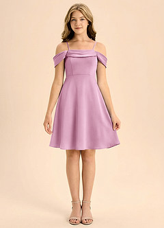 Azazie Anselie Junior Candy Pink A-Line Pleated Stretch Satin Dress image3