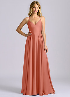 Azazie Truce Robes de demoiselle d'honneur Robe Trapèze en Satin extensible Rose Saumon image2