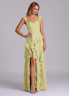 Azazie Sloane Bridesmaid Dresses Lemon Sorbet A-Line Sweetheart Neckline Floral Burnout Dress image4