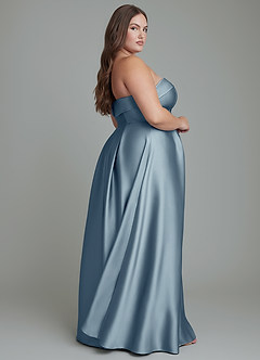 Azazie Lucienne Jurken voor bruidsmeisjes Converteerbaar Jurk van Stretch Satijn met A-lijn Strapless Stoffig Blauw image15