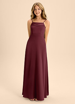 Azazie Anselie Junior Cabernet A-Line Off the Shoulder Stretch Satin Dress image4