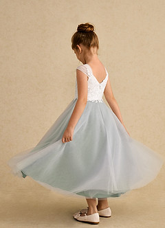 Azazie Momo Flower Girl Dresses Ivory Dusty Sage A-Line Lace Dress image4