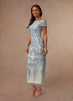 Azazie Alyssum Abiti per la Madre della Sposa Abito Tubino in Pizzo con Scollo a U Blu Polveroso image2