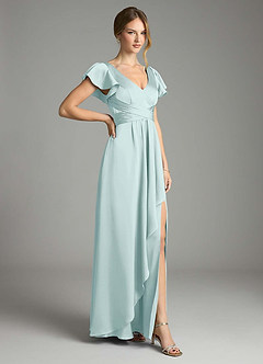 Azazie Omari Bridesmaid Dresses Mist A-Line Stretch Satin Dress image5