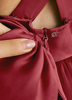Azazie Peanut Robe Demoiselle D'honneur Fillette Robe Trapèze en Tulle Bretelle Grenade image6