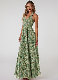Azazie Tessie Bridesmaid Dresses Meadow Bloom A-Line V-Neck Pleated Chiffon Dress image3