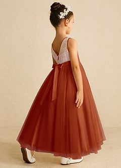 Azazie Tay Flower Girl Dresses Paprika A-Line Sequins Tulle Dress image5