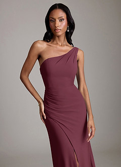 Azazie Madelyn Vestidos de damas de honor Vestido de Cabernet de Gasa de Corte Sirena Convertible con Hombro unilateral image8