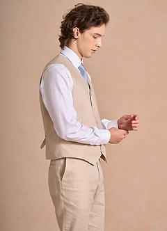 front Harrison Bronceado Chaleco de traje 100% lino