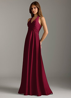 Azazie Tessie Bridesmaid Dresses Burgundy A-Line Pleated Stretch Satin Dress image5