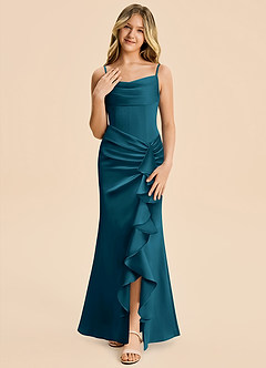 Azazie Rosalia Junior Robe Fourreau en Satin extensible Plissé Bleu Encre image5