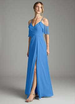 Azazie Dakota Bridesmaid Dresses Blue Jay A-Line V-Neck Pleated Chiffon Dress image4