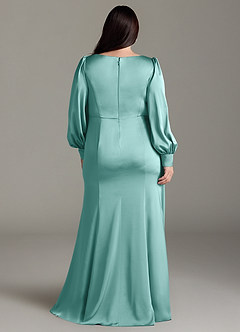 Azazie Raye Bridesmaid Dresses Aqua Mermaid Long Sleeve Stretch Satin Dress image8