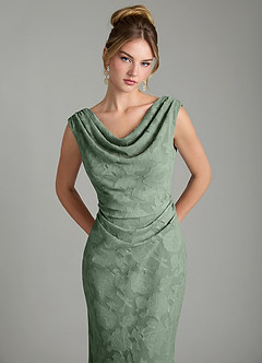 Azazie Kieryn Robes de demoiselle d'honneur Robe Sirène en Blumen-Burnout Plissée Matcha image6