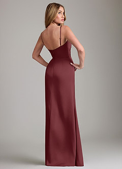 Azazie Danelle Vestidos de damas de honor Vestido de Cabernet de Satén Elástico de Corte Recto con Plisado image2