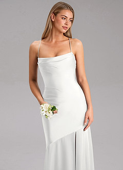 Azazie Grata Morsiusneito Mekot Mrenneito Sivuhalkio Joustava satiini Lattian pituus Pukeutua image6