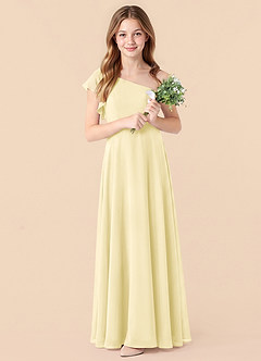 Azazie Arabella Junior Robe Trapèze en Mousseline de soie Rayé Sorbet Citron image3
