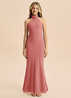 Azazie Velli Junior Vestido Rosa Antiga de Chiffon de sereia com Pescoço alto image3