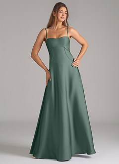 Azazie Valentine Bridesmaid Dresses Sea Moss A-Line Corset Stretch Satin Dress image4