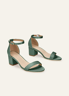 front Matching Color Matte Satin One Strap Buckle Block Heel Sandals