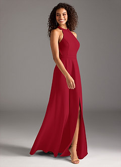 Azazie Clarice Final Sale Dark Green A-Line High Neck Stretch Crepe Dress image4