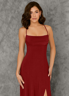 Azazie Aubrianna Robes de demoiselle d'honneur Robe Trapèze en Tricot de luxe Plissée Écarlate image5
