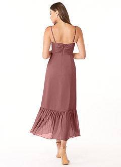Azazie Justina Robes de demoiselle d'honneur Robe Trapèze en Mousseline de soie Encolure en Forme de Cœur Rose Du Désert image2