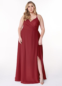Azazie Davis Bridesmaid Dresses Pomegranate A-Line V-Neck Chiffon Dress image7