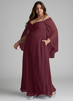 Azazie Cienna Bridesmaid Dresses Cabernet A-Line Off the Shoulder Chiffon Dress image10