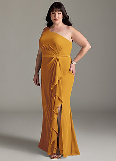 Azazie Liza Bridesmaid Dresses Butterscotch Mermaid One Shoulder Chiffon Dress image8