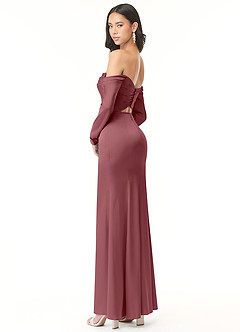 Azazie Hallie Bridesmaid Dresses Desert Rose Sheath Off-The-Shoulder Long Sleeve Stretch Satin Convertible Dress image6