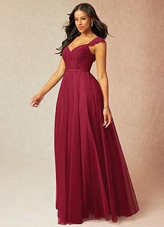 Azazie Luxi Bridesmaid Dresses Burgundy A-Line Pleated Tulle Dress image3