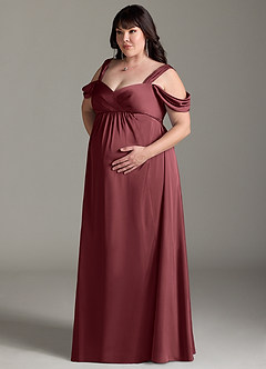 Azazie Rhea Maternity Bridesmaid Dresses A-Line Off-The-Shouler Pleated Stretch Satin Floor-Length Dress image11