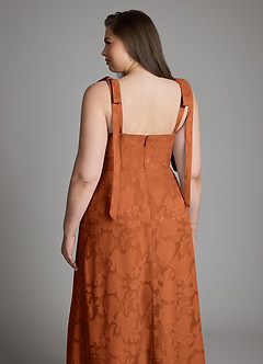 Azazie Debra Vestidos de damas de honor Vestido Naranja Quemada de Devorado Floral de Línea A con con bolsillos image14