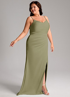 Azazie Deandra Bridesmaid Dresses Pistachio Mermaid Pleated Stretch Satin Dress image11