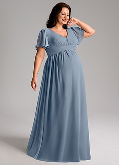 Azazie Verna Robes de demoiselle d'honneur de maternité Robe Trapèze Col V froncé Longueur ras du sol Mousseline de soie image7