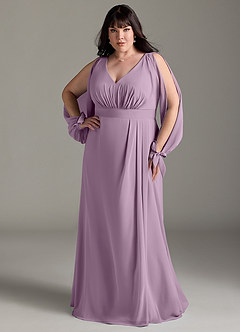Azazie Matilda Bridesmaid Dresses Wisteria A-Line Long Sleeve Chiffon Dress image9