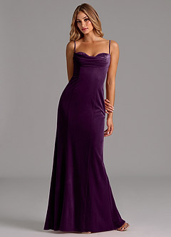 Azazie Karryn Bridesmaid Dresses Grape Mermaid Corset Velvet Dress image3