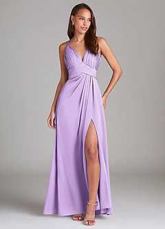 Azazie Maren Allure Bridesmaid Dresses Lilac A-Line Lace Stretch Satin Dress image3