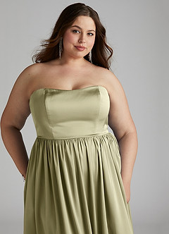 Azazie Morana Jurken voor bruidsmeisjes Converteerbaar Jurk van Stretch Satijn met A-Lijn Off the Shoulder Pistache image19