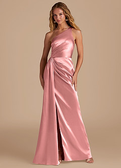 Azazie Mika Bridesmaid Dresses Rosette Sheath One Shoulder Metallic Satin Dress image1