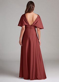 Azazie Pamela Bridesmaid Dresses Terracotta A-Line Pleated Stretch Satin Dress image2