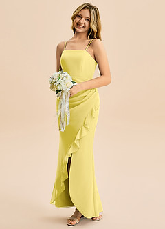 Azazie Buzzy Junior Canary Sheath Pleated Chiffon Dress image3