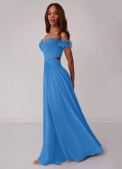 Barbie ♥ Azazie Brautjungfernkleider Wandelbar A-Linie Schulterfrei Chiffon Kleid Blauhäher image3